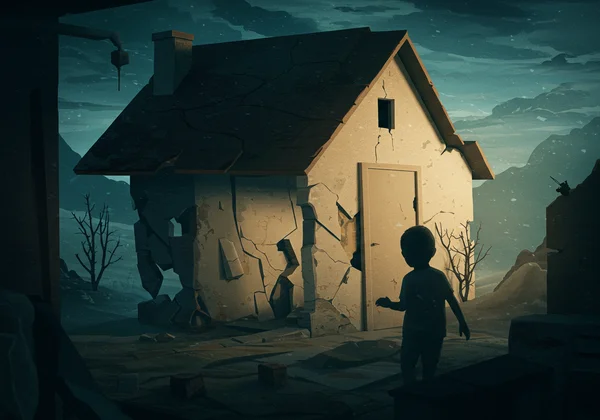 Abstract home scene showing emotional instability and child anxiety