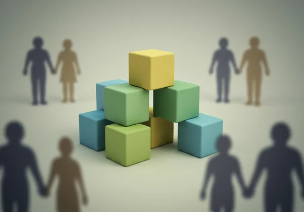 Seven abstract building blocks forming a strong structure, symbolizing resilience