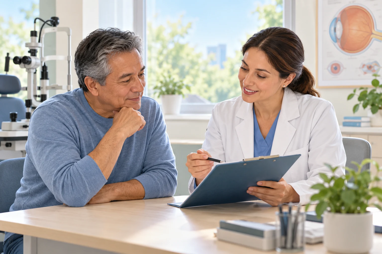 Patient reviewing a clinical note with clinician